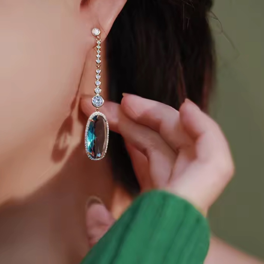 Radiant Blue Topaz Silver Diamond Earrings – Sophisticated & Feminine - Picture 4 of 5